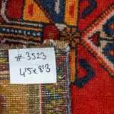 4’5 x 8’3 Oushak Rug Red, Blue and Melon Vintage Turkish Carpet '3523