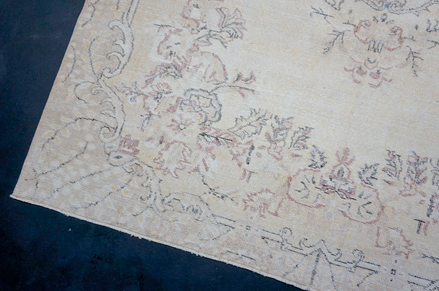 6’6 x 10’ Vintage Oushak Rug Muted Beige, Wine + Black