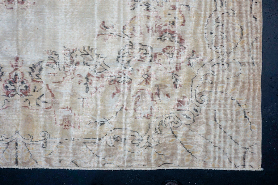 6’6 x 10’ Vintage Oushak Rug Muted Beige, Wine + Black