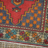 3’9 x 8’7 Oushak Rug Muted Red, Denim + Tangerine Vintage Turkish Carpet