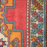 3’9 x 8’7 Oushak Rug Muted Red, Denim + Tangerine Vintage Turkish Carpet