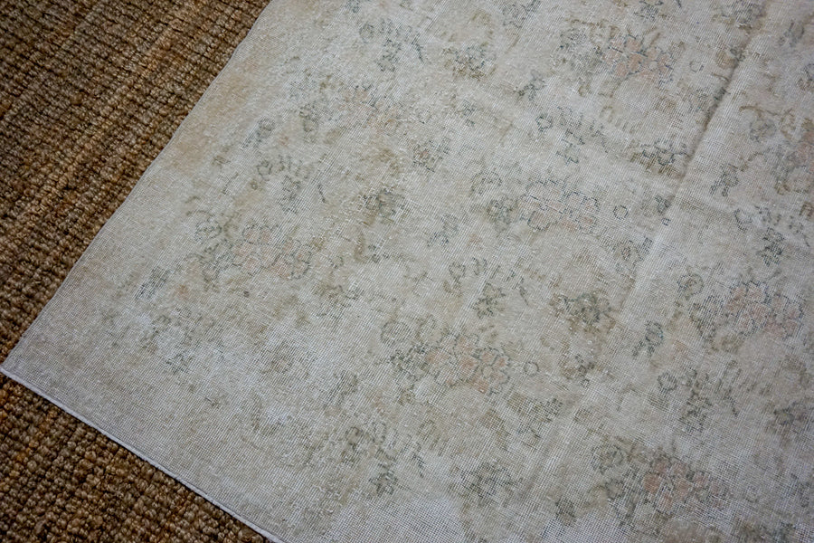 6’7 x 10’5 Vintage Oushak Rug Sand Beige, Copper and Green Carpet