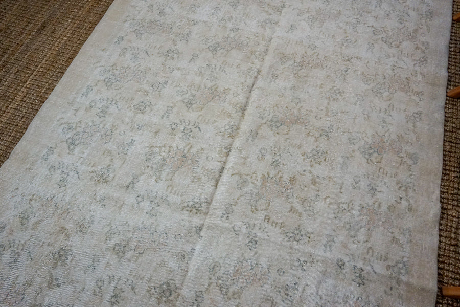 6’7 x 10’5 Vintage Oushak Rug Sand Beige, Copper and Green Carpet