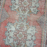 2’9 x 9’ Vintage Oushak Runner Muted Red, Apricot & Gray