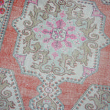 4’4 x 7’2 Classic Vintage Oushak Carpet Muted Watermelon, Aqua + Pink