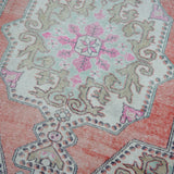 4’4 x 7’2 Classic Vintage Oushak Carpet Muted Watermelon, Aqua + Pink