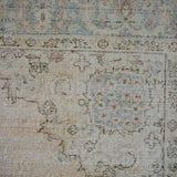 6’6 x 11’ Vintage Oushak Rug Muted Sea Green + Beige Carpet