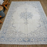 6’6 x 10’3 Vintage Oushak Rug Muted Indigo Blue + Beige Carpet '3609