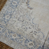 6’6 x 10’3 Vintage Oushak Rug Muted Indigo Blue + Beige Carpet '3609