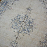 6’6 x 10’3 Vintage Oushak Rug Muted Indigo Blue + Beige Carpet '3609