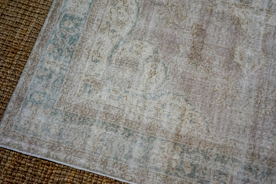 7’4x 10’6 Vintage Oushak Rug Muted Silver-Mauve + Sea Foam Blue Carpet
