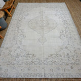 6’9 x 10’10 Vintage Oushak Rug Muted  Camel + Beige & Espresso Carpet '3619