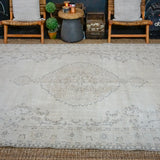 6’9 x 10’10 Vintage Oushak Rug Muted  Camel + Beige & Espresso Carpet '3619