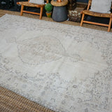 6’9 x 10’10 Vintage Oushak Rug Muted  Camel + Beige & Espresso Carpet '3619