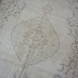 6’9 x 10’10 Vintage Oushak Rug Muted  Camel + Beige & Espresso Carpet '3619
