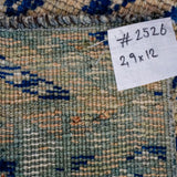 2’9 x 12’ Vintage Herki Runner Dark Navy Blue & Olive Green '2526