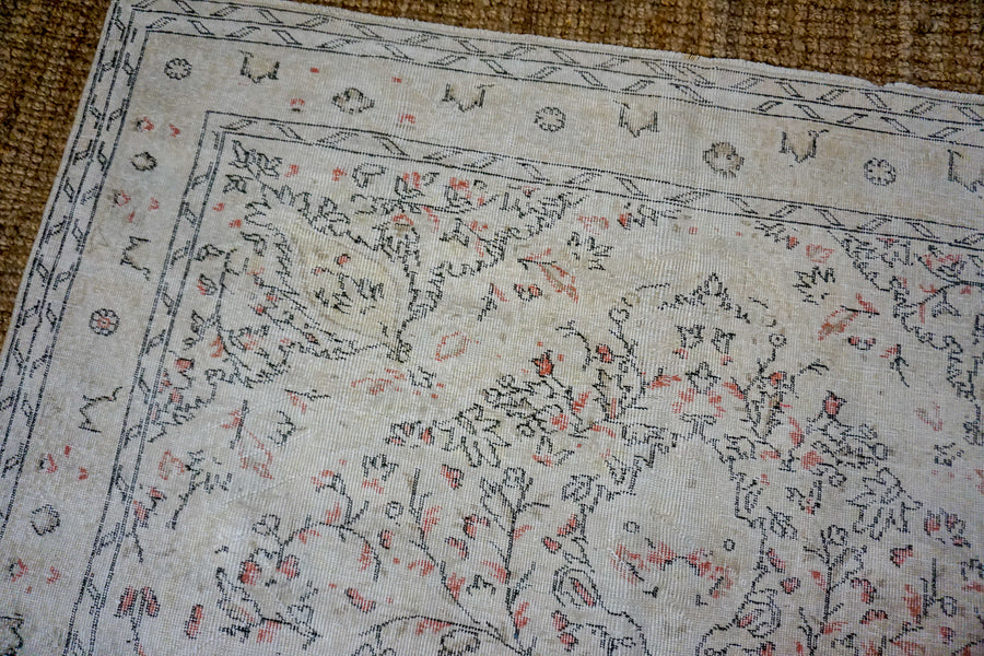 6’8 x 10’1 Vintage Oushak Rug Muted  Beige, Gray, Black & Red Carpet