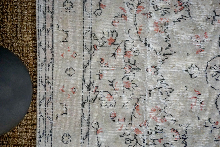 6’8 x 10’1 Vintage Oushak Rug Muted  Beige, Gray, Black & Red Carpet