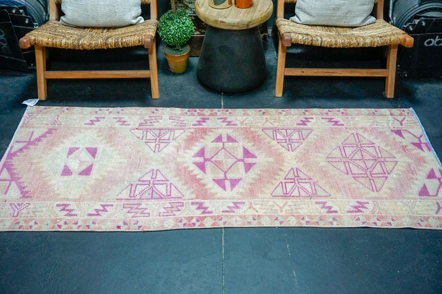 2’10 x 6’8 Vintage Herki Runner Pink + Fuchsia & Camel