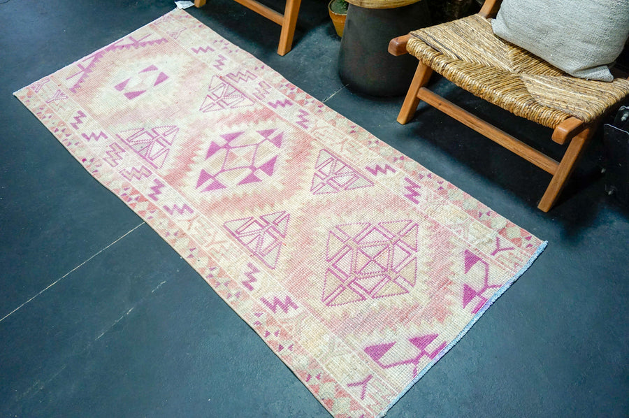 2’10 x 6’8 Vintage Herki Runner Pink + Fuchsia & Camel