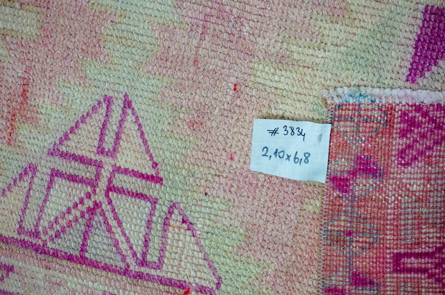 2’10 x 6’8 Vintage Herki Runner Pink + Fuchsia & Camel