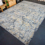 9 x 12 Vintage Safiveh Design Silk Carpet Dark Blue, Powder Blue, Brass and Mauve K0031