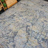 9 x 12 Vintage Safiveh Design Silk Carpet Dark Blue, Powder Blue, Brass and Mauve K0031