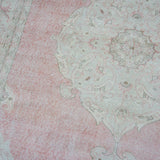 6’10 x 10’2 Vintage Oushak Rug Muted Pink, Gray and Cream