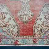 4’8 x 8’7 Vintage Oushak Rug Muted Gray, Red & Aqua