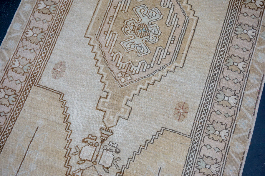 3’4 x 6’8 Vintage Rug Muted Camel Beige, Sage & Aqua SB