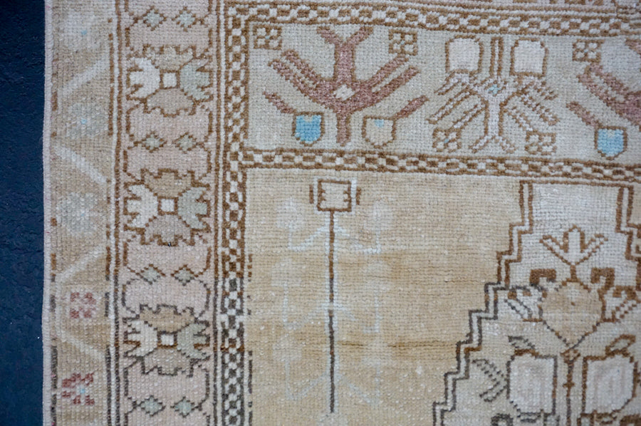 3’4 x 6’8 Vintage Rug Muted Camel Beige, Sage & Aqua SB