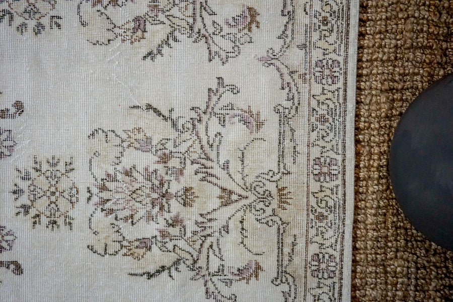 7’ x 10’11 Vintage Oushak Rug Muted Beige, Violet, Brown + Ecru Carpet