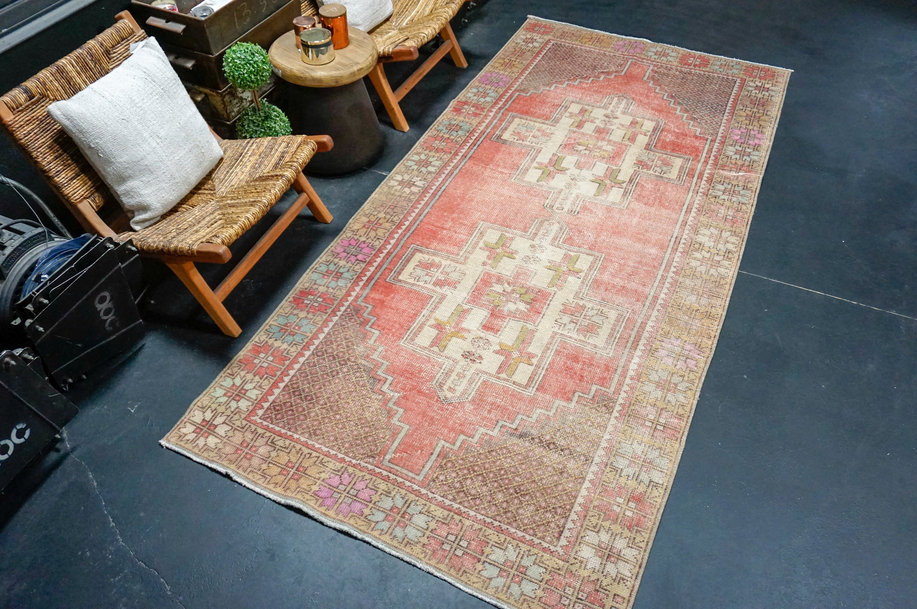 4’5 x 9’6 Vintage Oushak Rug Muted Red, Gray + Brown '4384 Linda's Barn