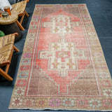 4’5 x 9’6 Vintage Oushak Rug Muted Red, Gray + Brown