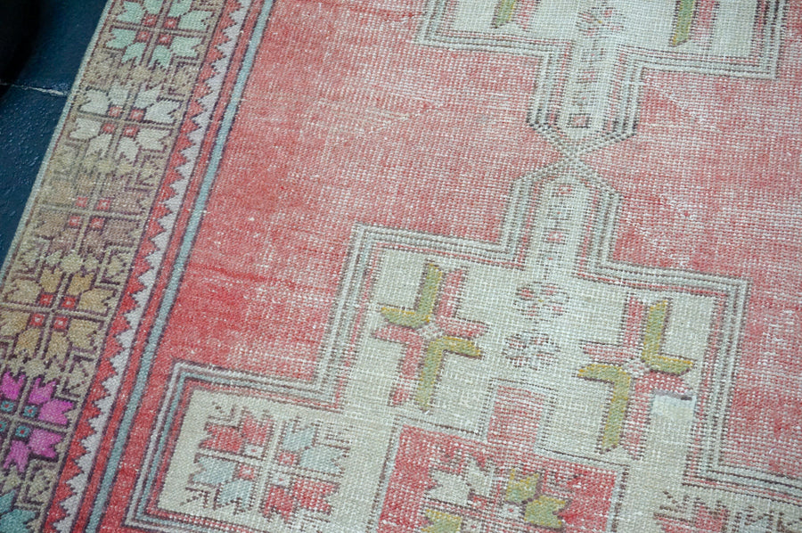 4’5 x 9’6 Vintage Oushak Rug Muted Red, Gray + Brown
