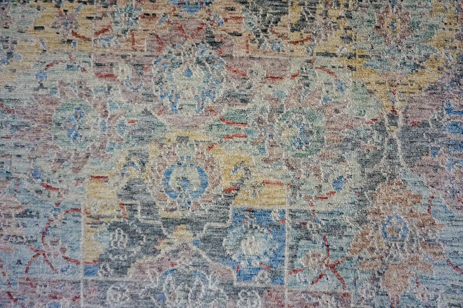 9 x 12 Vintage Safiveh Design Silk Carpet Blue, Yellow, Silver, Mauve
