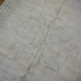 6’6 x 9’10 Vintage Oushak Rug Muted Green + Creamy Beige Carpet