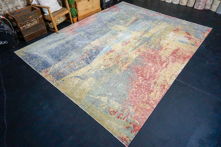 Hold for SKD*9 x 11’5 Abstract Design Silk Carpet Blue, Yellow, Red, Purple