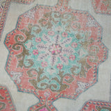 4’4 x 7’ Vintage Oushak Rug Muted Coral Red, Turquoise & Bronze