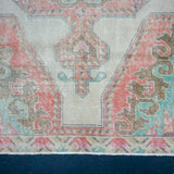 4’4 x 7’ Vintage Oushak Rug Muted Coral Red, Turquoise & Bronze