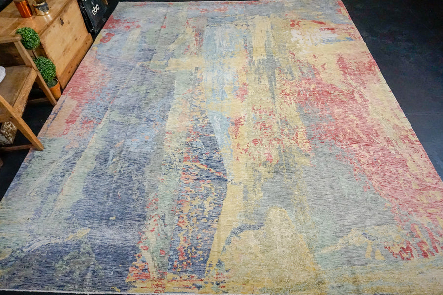 Hold for SKD*9 x 11’5 Abstract Design Silk Carpet Blue, Yellow, Red, Purple