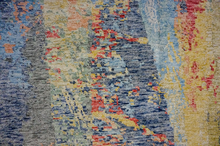 Hold for SKD*9 x 11’5 Abstract Design Silk Carpet Blue, Yellow, Red, Purple