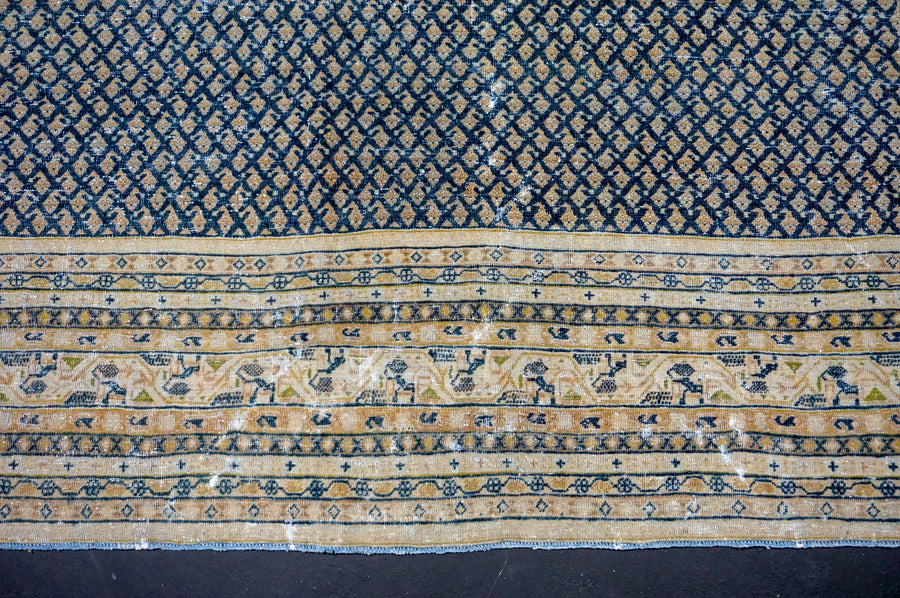 8’ x 10’1 Classic Vintage Carpet Muted Midnight Blue, Beige & Camel SB