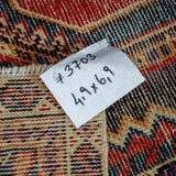 4’9 x 6’9 Classic Vintage Carpet Muted Indigo Blue, Red + Cream & Black