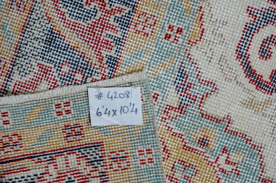 6’4 x 10’4 Vintage Oushak Rug Red, White & Blue
