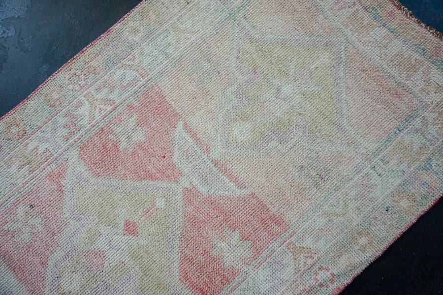 2’10 x 11’7 Vintage Oushak Runner Muted Coral Red + Cream