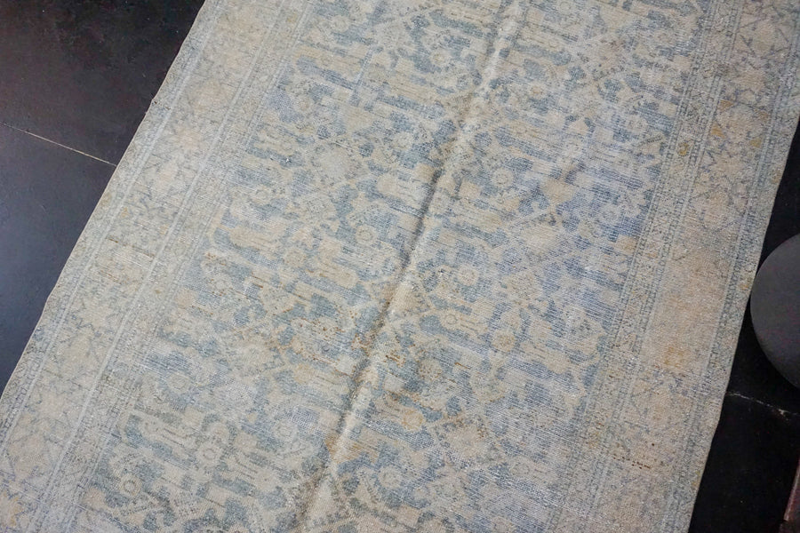 5’ x 10’7 Classic Antique Rug 1950’s Sea Blue-Green + Cream SB