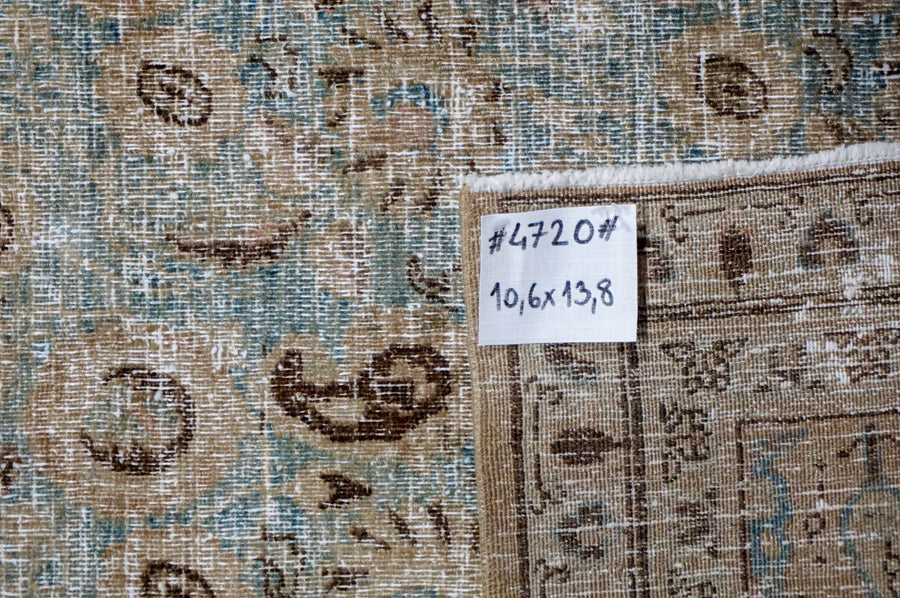 10’6 x 13’8 Classic Antique Carpet Muted Sea Blue, Taupe & Brown SB