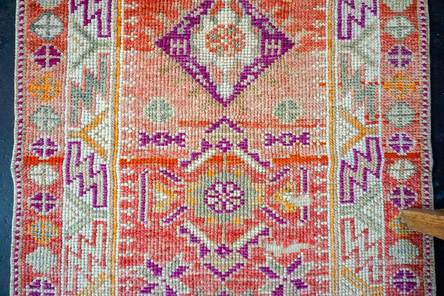 2’8 x 11’8 Vintage Oushak Runner Muted Warm Red + Purple