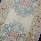 3’ x 14’8 Vintage Malayer Runner Muted Beige, Blue and Pink